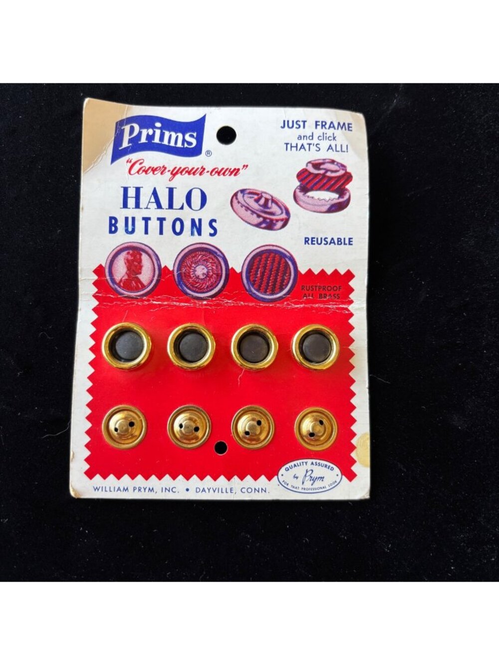 Vintage Prims "Cover-Your-Own" Halo Buttons Brass 4 Pcs Style 212 Size 24-9/16"